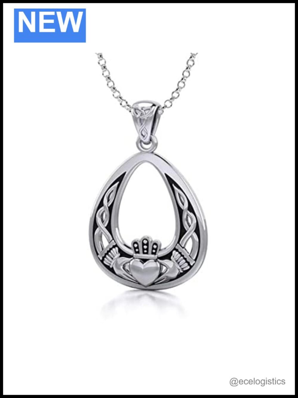 925 Sterling Silver Celtic Knotwork Claddagh Necklace Love Friendship Loyalty